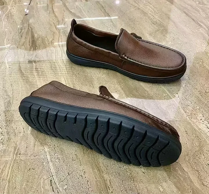 mocassin-homme-cuir-souple-marron-lateral-dolcino- Mocassin homme cuir souple marron Dolcino – vue latérale