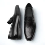 Mocassins homme en cuir véritable noir avec boucle raffinée