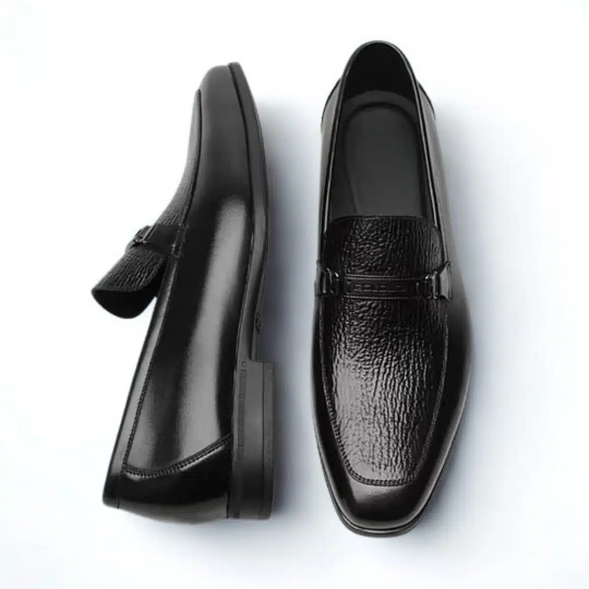 mocassins-cuir-veritable-noir-boucle Mocassins homme en cuir véritable noir avec boucle raffinée