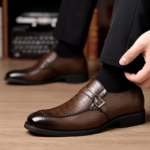 Chaussure homme marron en cuir véritable effet croco Dolcino