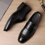 Chaussure homme Dolcino en cuir véritable noir finition croco