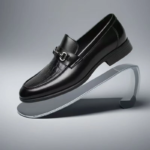 Mocassin cuir noir élégant pour homme avec boucle métallique