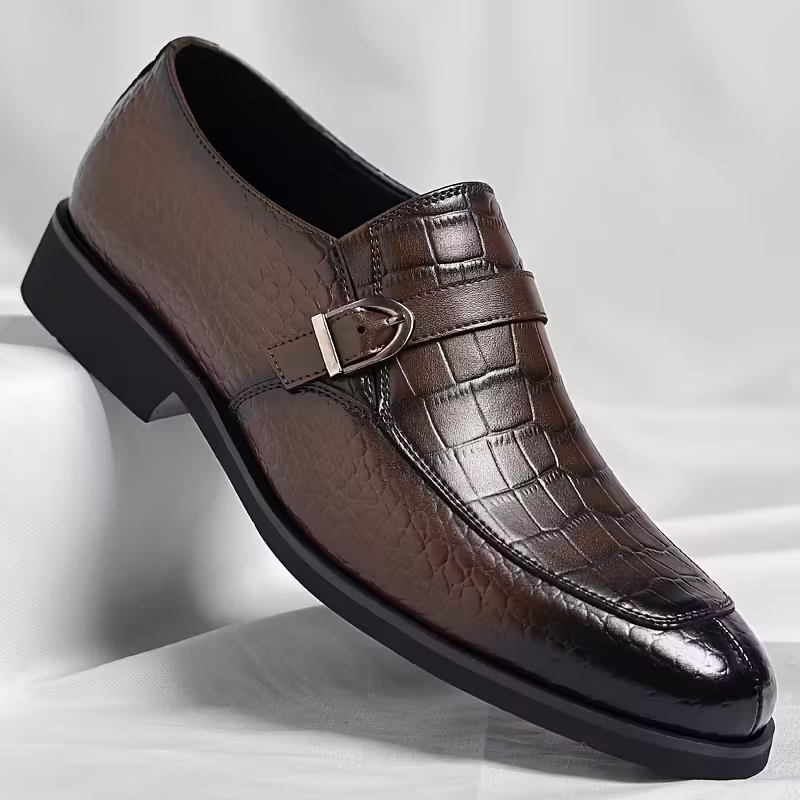 Mocassin homme en cuir véritable marron effet croco Dolcino