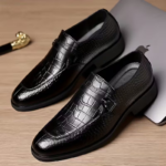 Mocassin noir effet croco en cuir véritable pour homme Dolcino