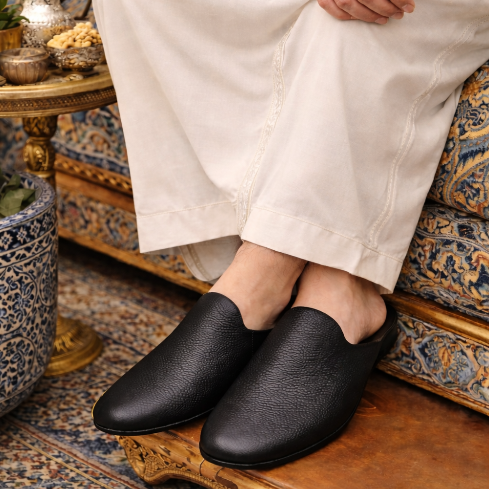 Babouches homme en cuir véritable Dolcino noir
