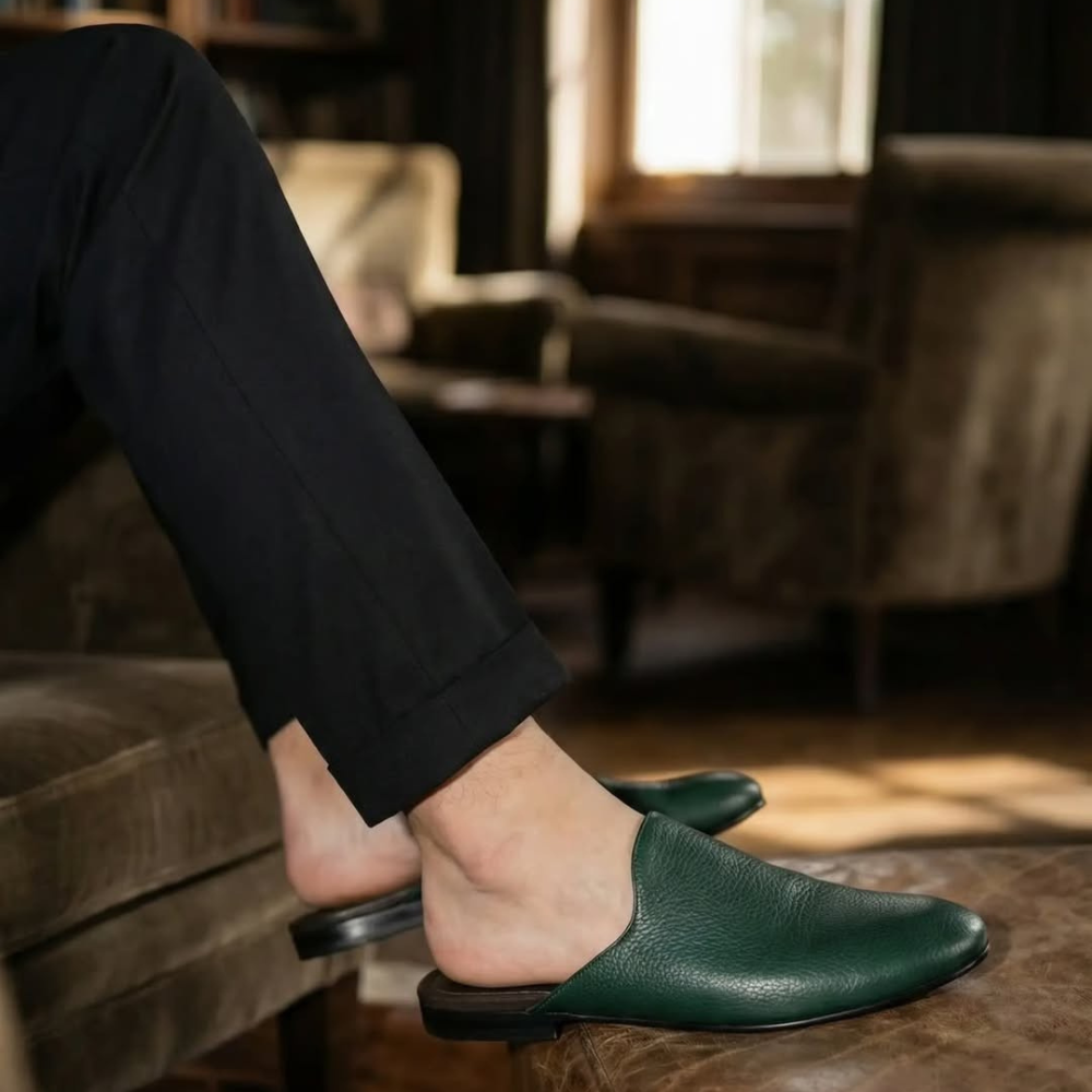 Babouches homme en cuir véritable Dolcino vert