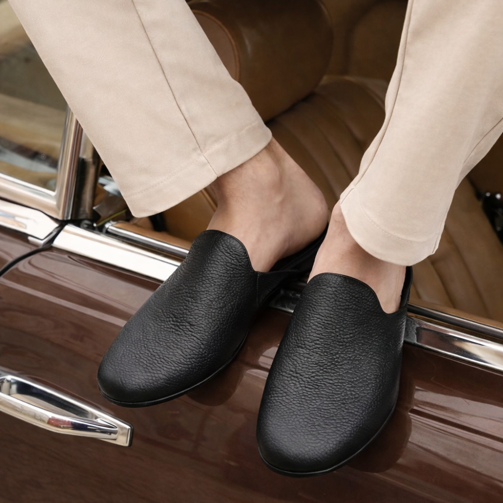 Babouches homme en cuir véritable Dolcino noir lux