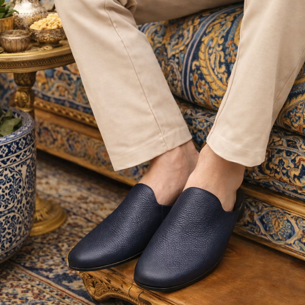 Babouches homme en cuir véritable Dolcino bleu