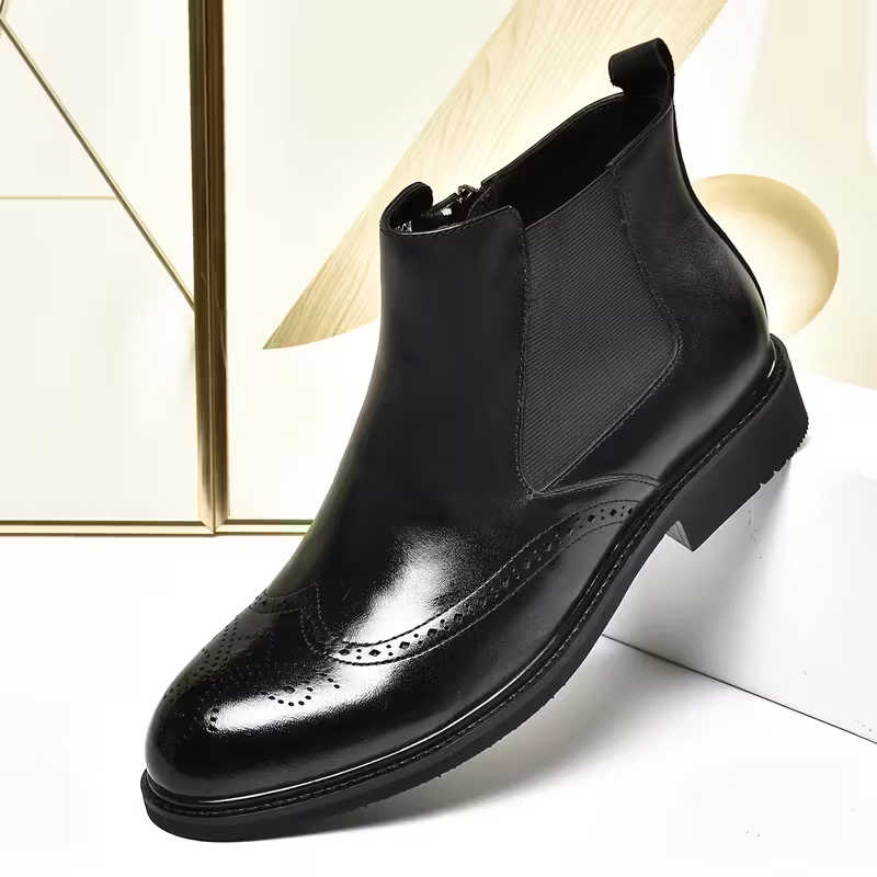 Bottes Chelsea en cuir noir pour homme – vue de profil élégante.