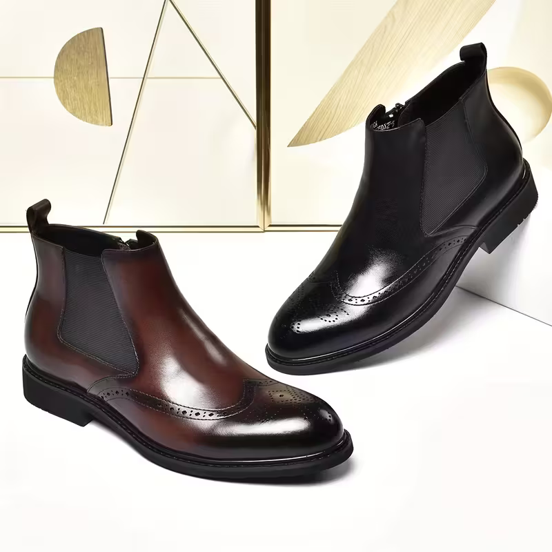 Comparatif entre les bottes Chelsea en cuir noir et marron pour homme.