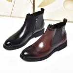 Bottes Chelsea noir et marron vues sous deux angles différents.