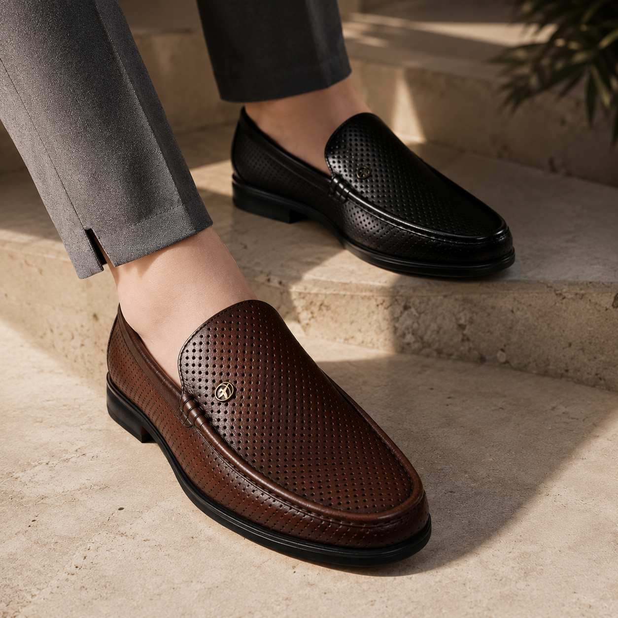mocassin-homme-perfore-marron-elegant-dolcino Mocassin homme marron en cuir respirant style chic Dolcino