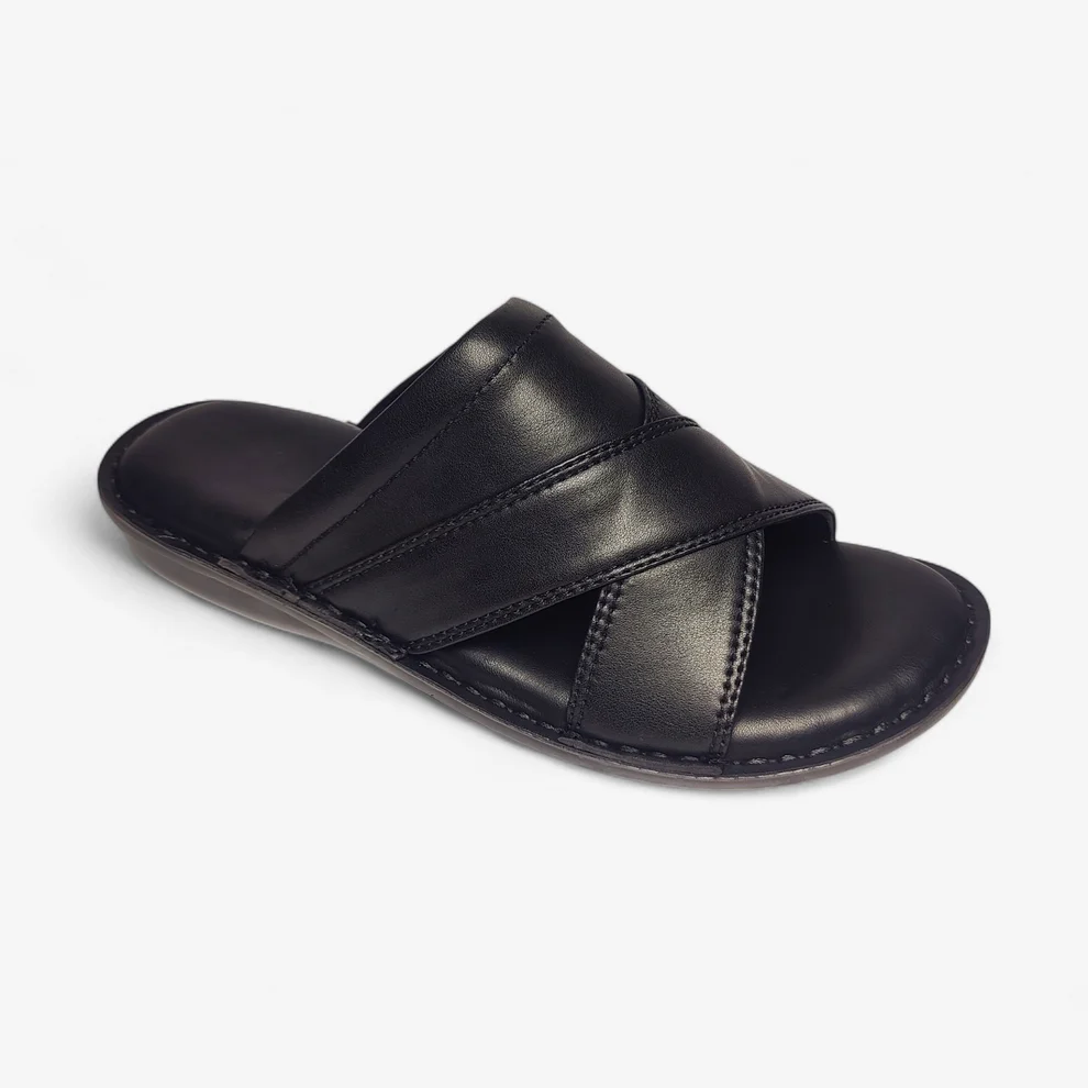 Sandale homme noire en cuir Dolcino avec brides croisées