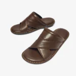 Sandale homme marron vue latérale avec semelle cousue