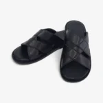 Sandale homme noire en cuir avec lanières croisées confort quotidien