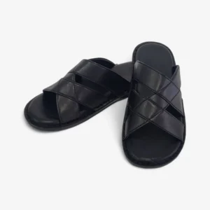 Sandale homme noire en cuir avec lanières croisées confort quotidien
