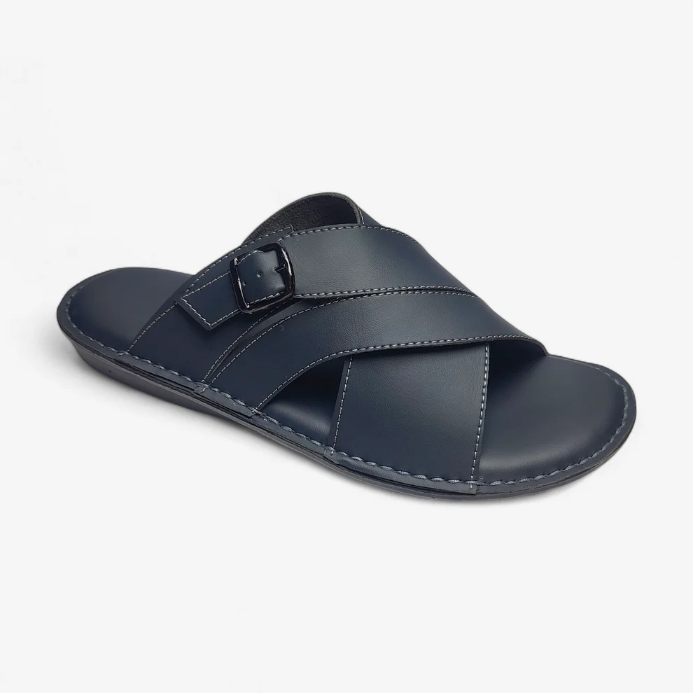 Sandales homme en cuir bleu avec bride croisée et boucle