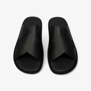 vue latérale sandales homme cuir noir confort