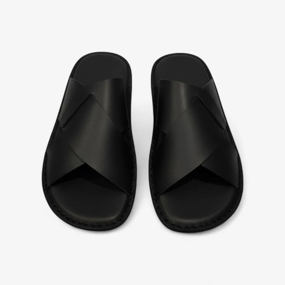 vue latérale sandales homme cuir noir confort