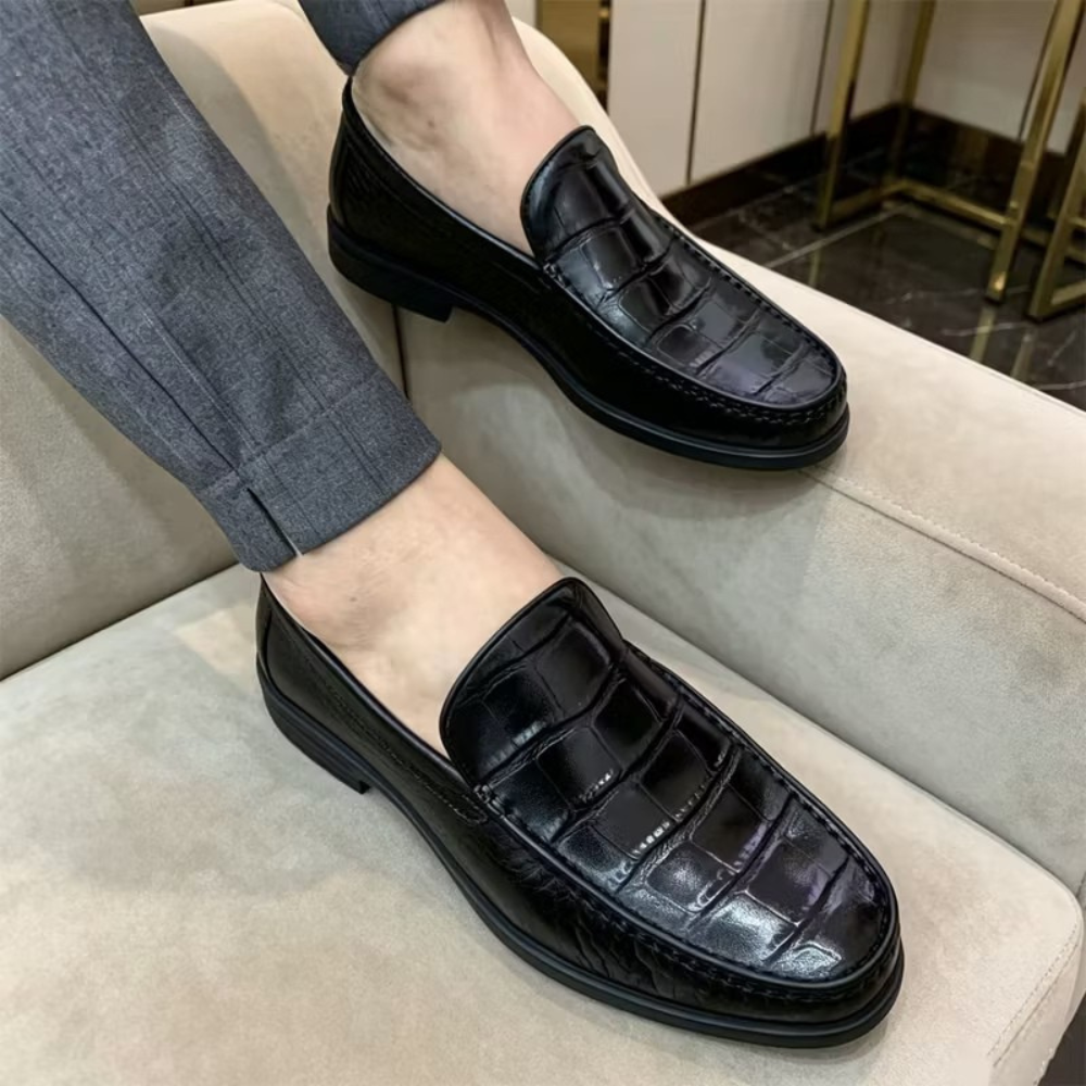 Chaussures sans lacets en cuir véritable noir pour homme